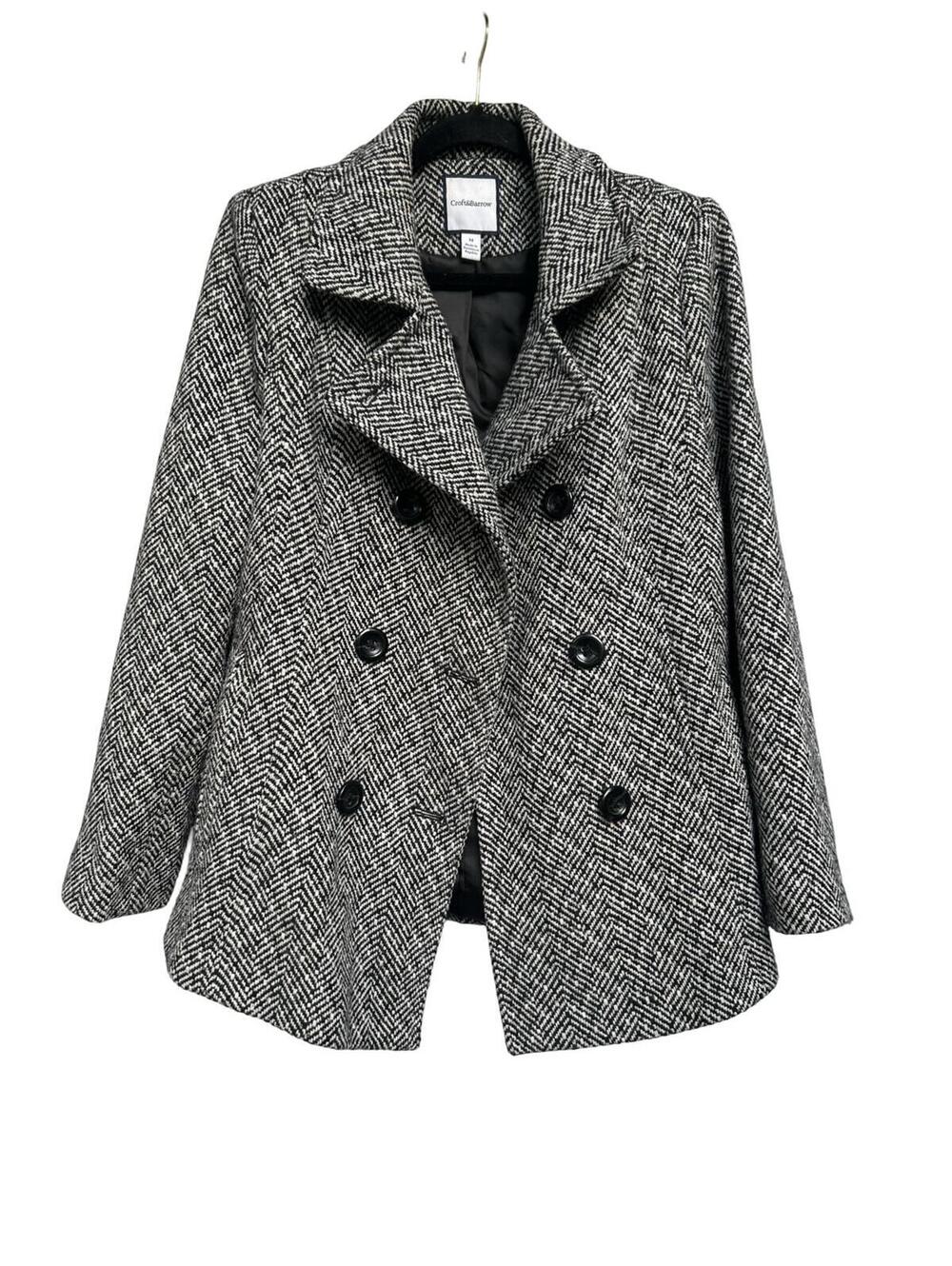 Croft‎ & Barrow Herringbone Peacoat Womens Medium Black White Coat